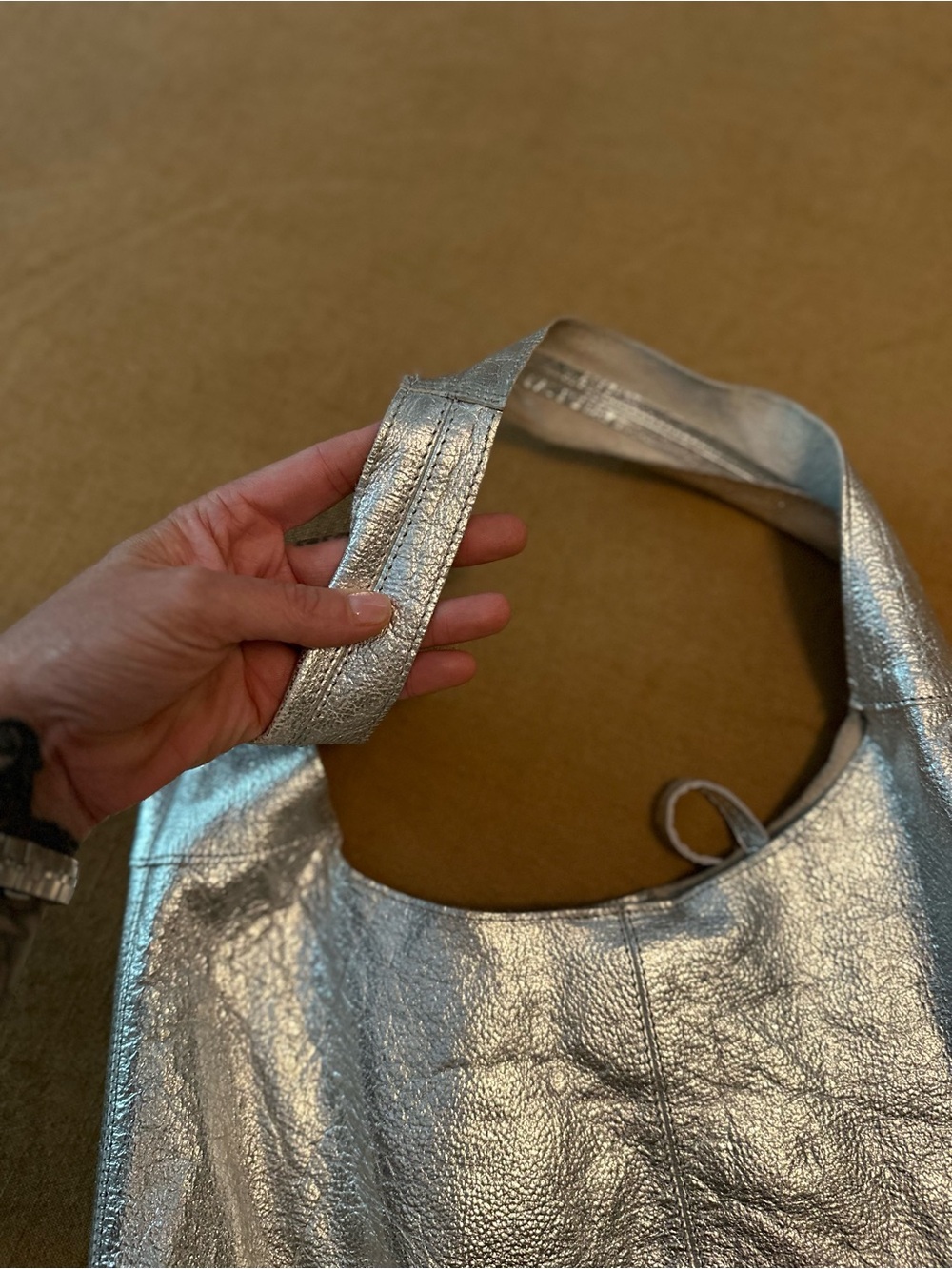 Haute Hippie Metallic Silver 100% Leather Shoulder Hobo Bag - Picture 5 of 7